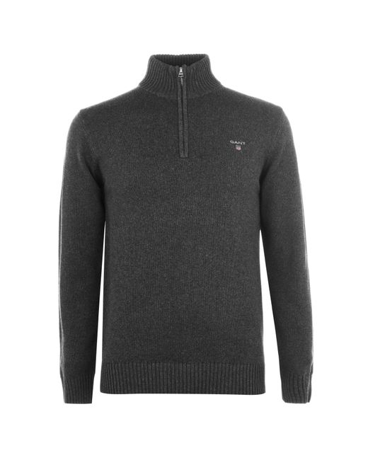 Gant Gray Cotton Half Zip Jumper for men