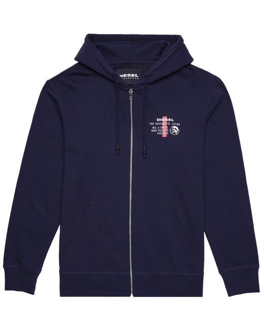 DIESEL Blue Logo Zup Thru Hoodie for men