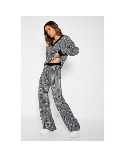 I Saw It First White Isawitfirst Monogram Knit Wide Leg Trousers