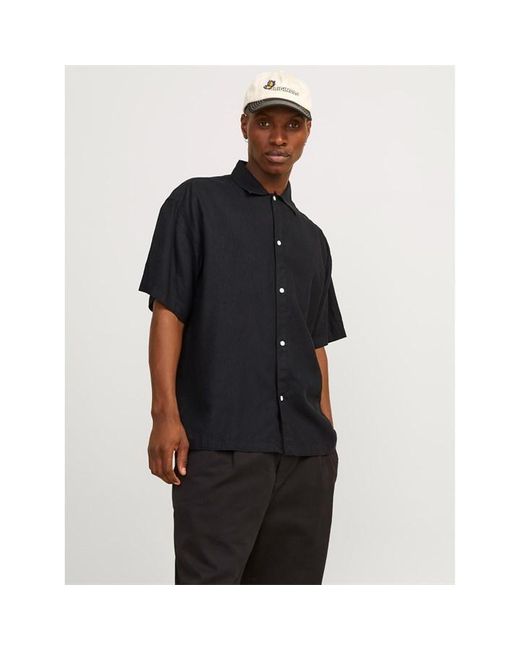 Jack & Jones Black Faro Linen Oversized Short Sleeve Shirt for men