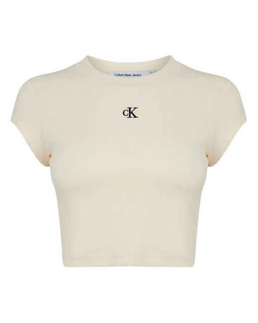 Calvin Klein Natural Calvin Klein Mono Rib Cropped T Shirt