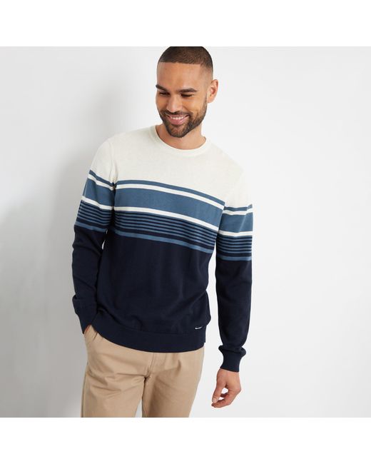 Threadbare Blue Cotton Colourblock Crew Neck Jumper for men