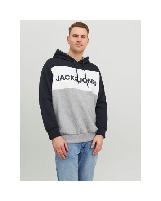 Jack & Jones Gray Block Logo Hoodie for men