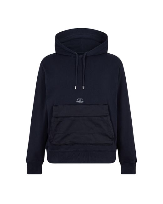 C P Company Blue Fleece Mixed Hoodie for men