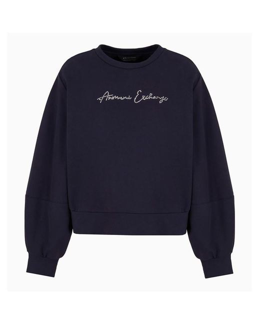 Armani Exchange Blue Diamante Signature Crew Sweater