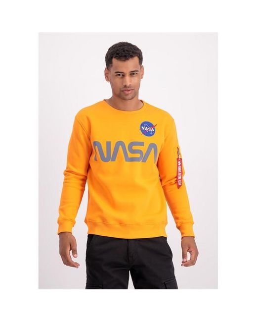 Alpha Industries Orange Nasa Reflective Crew Sweatshirt for men