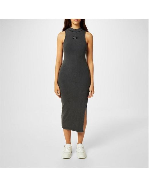 Calvin Klein Gray Ribbed Maxi Dress
