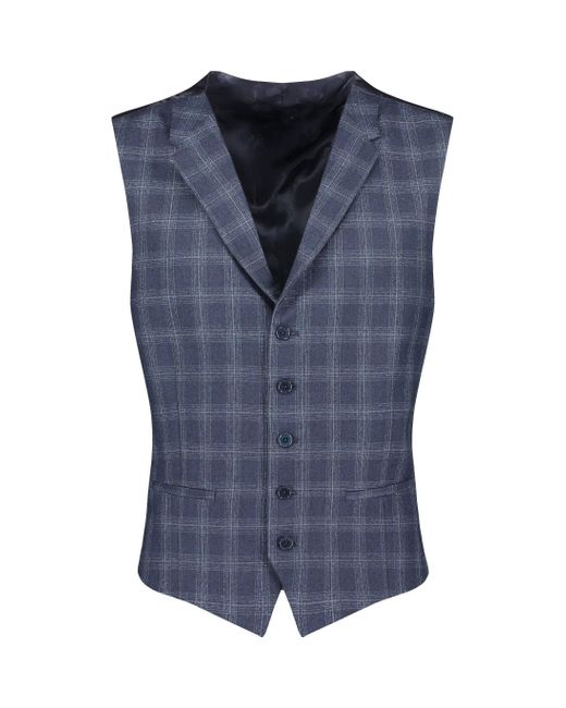 Ted Baker Blue Slim Fit Wool Checked Waistcoat for men