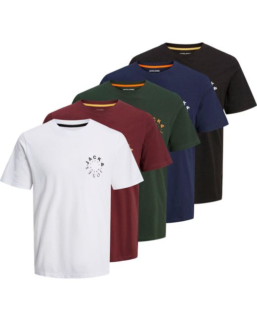 Jack & Jones Multicolor 5 Pack Short Sleeve T Shirt for men