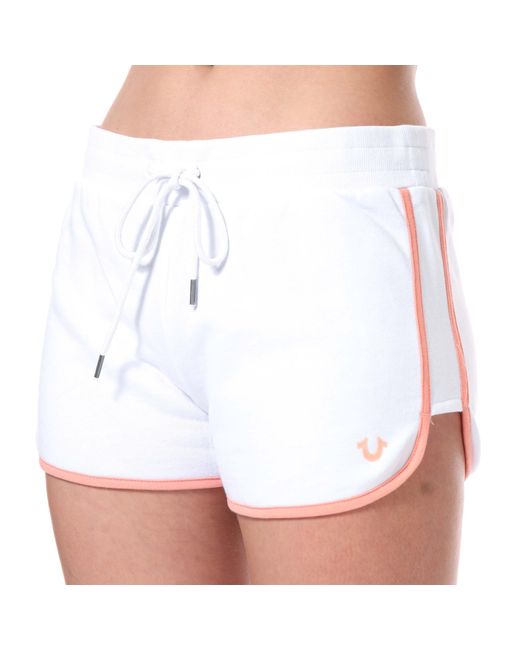 True Religion White Flock Logo Running Shorts