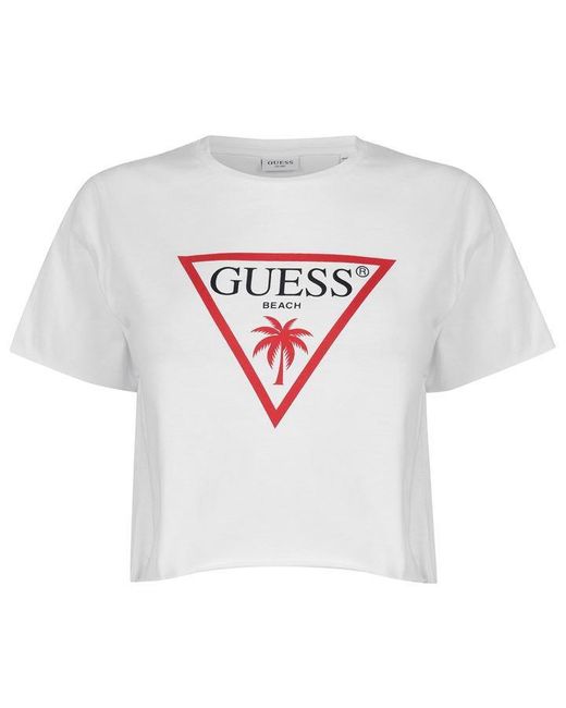 Guess White Logo Crop T Shirt