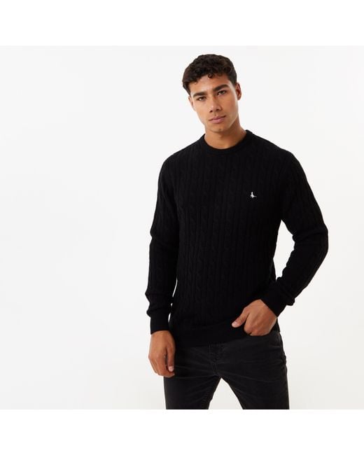 Jack Wills Black Marlow Merino Wool Blend Cable Knitted Jumper for men