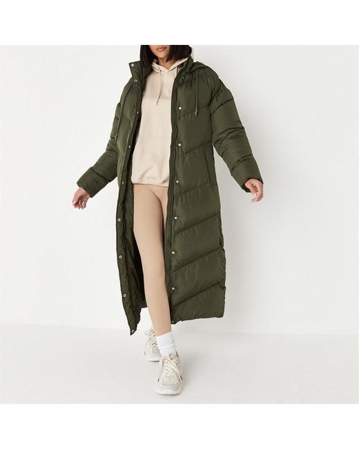 Missguided Green Recycled Chevron Maxi Puffer Coat