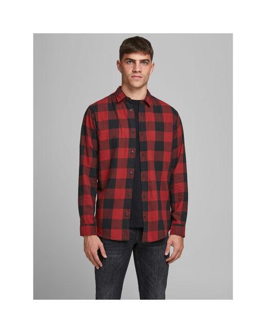 Jack & Jones Red Gingham Long Sleeve Shirt for men