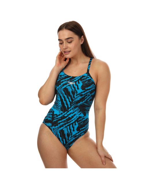 Speedo Blue Allover Fixed Crossback Swimsuit