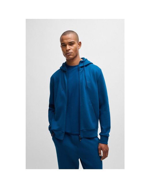 Boss Blue Stretch Zip Up Hoodie for men