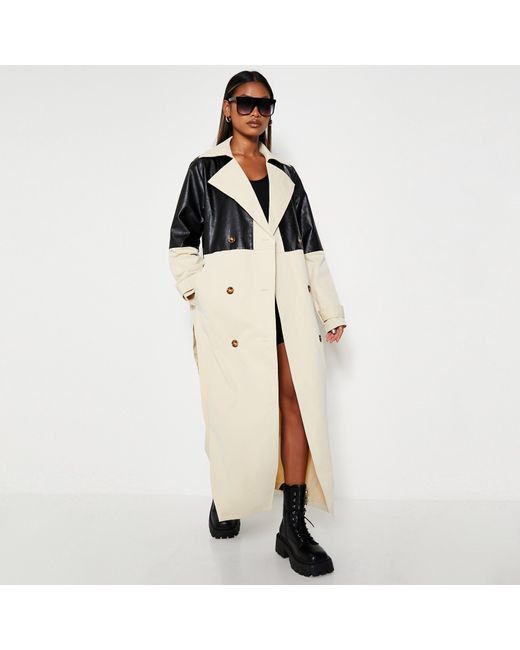 I Saw It First Natural Isawitfirst Faux Leather Contrast Belted Trench Coat