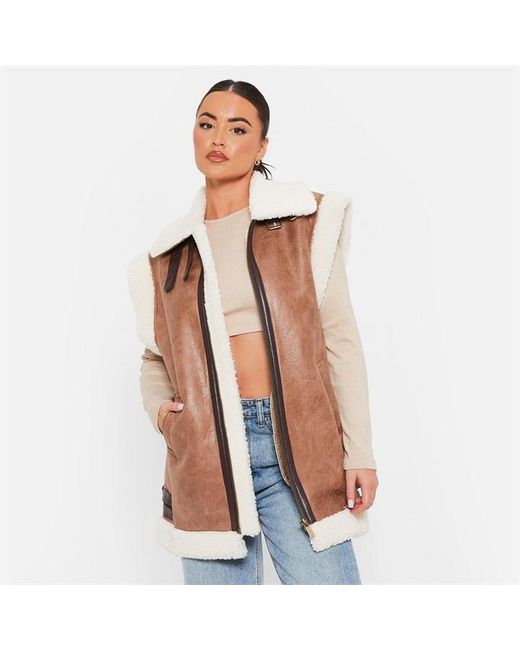 I Saw It First Brown Faux Shearling Aviator Gilet