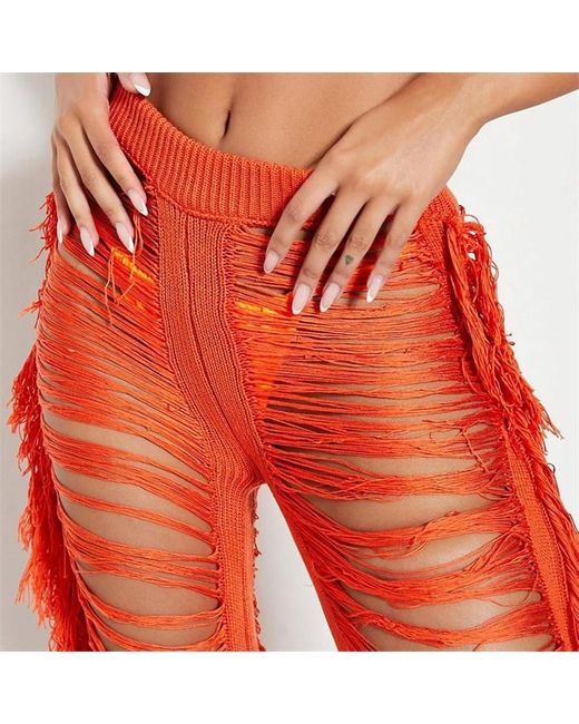 I Saw It First Orange Crochet Ladder Beach Trouser
