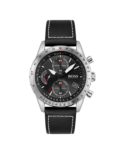 Boss Boss Gents Boss Pilot Edition Chrono Black Leather Strap Watch for men