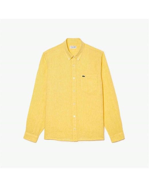 Lacoste Yellow Long Sleeve Linen Shirt for men