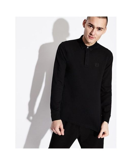 Armani Exchange Black Long Sleeve Logo Pique Polo Shirt for men