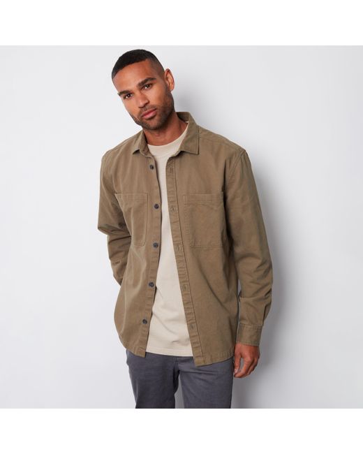 Threadbare Brown Cotton Twill Button Up Shacket for men