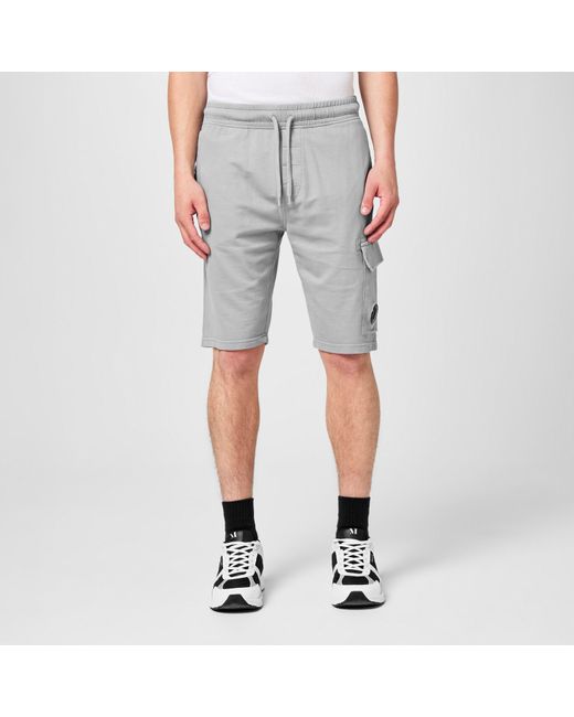 C P Company Gray Micro Lens Fleece Shorts for men