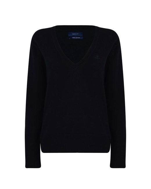 Gant Black V-neck Cotton Knitted Sweater