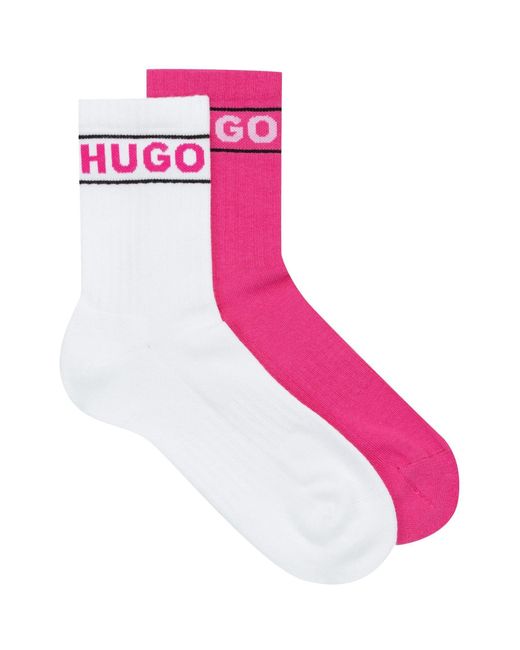 HUGO Pink 2 Pack Ribbed Logo Crew Socks