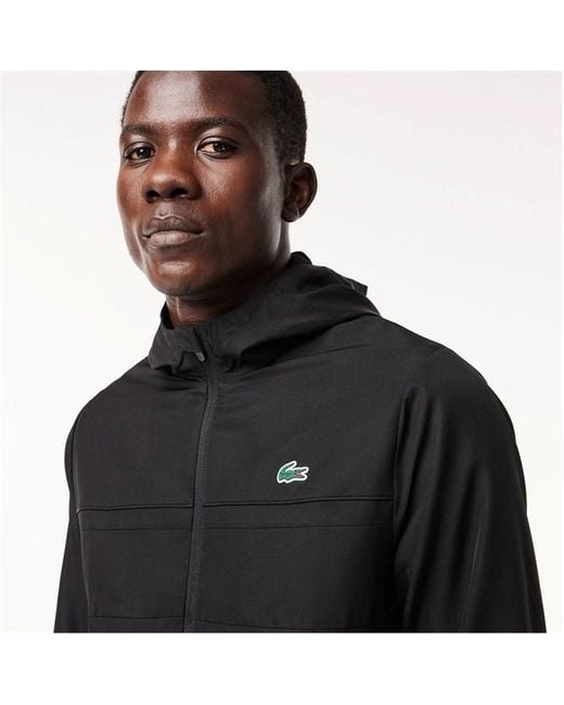 Lacoste Black Zipped Hooded Sport Jacket for men