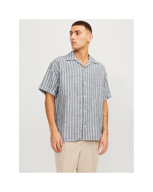Jack & Jones Blue Cabana Stripe Short Sleeve Shirt for men