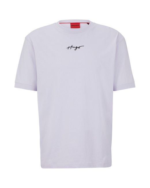 HUGO White Relaxed Fit Handwritten Logo T Shirt for men