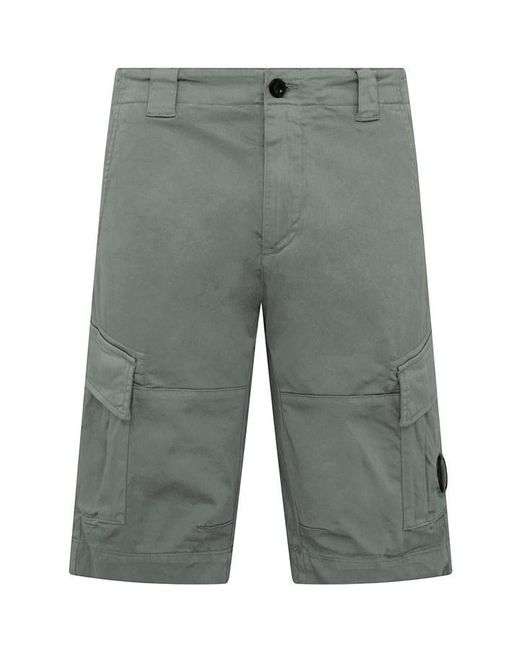 C P Company Gray Stretch Sateen Cargo Shorts for men