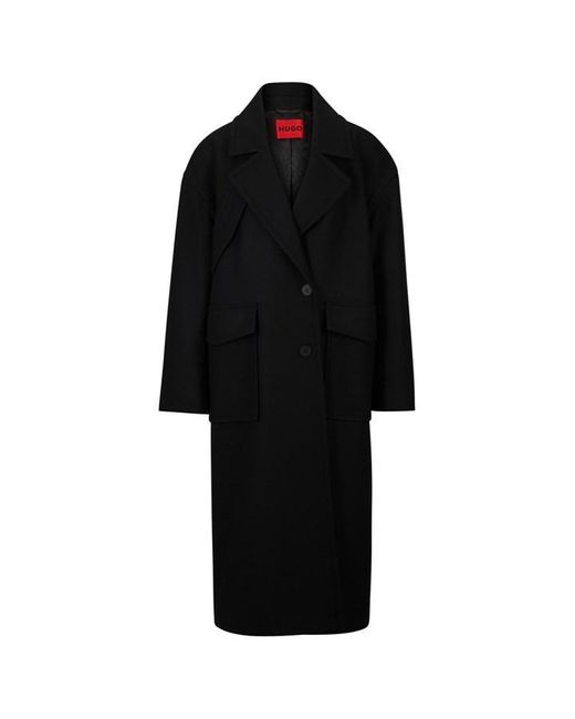HUGO Black Oversize-fit Coat In A Wool Blend