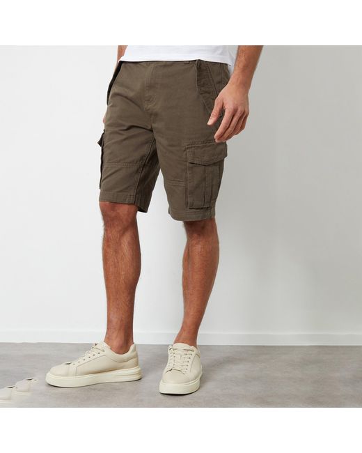 Threadbare Green Cotton Twill Utility Cargo Shorts for men