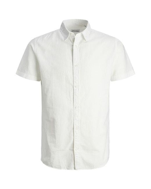 Jack & Jones White Linen Blend Short Sleeve Shirt for men
