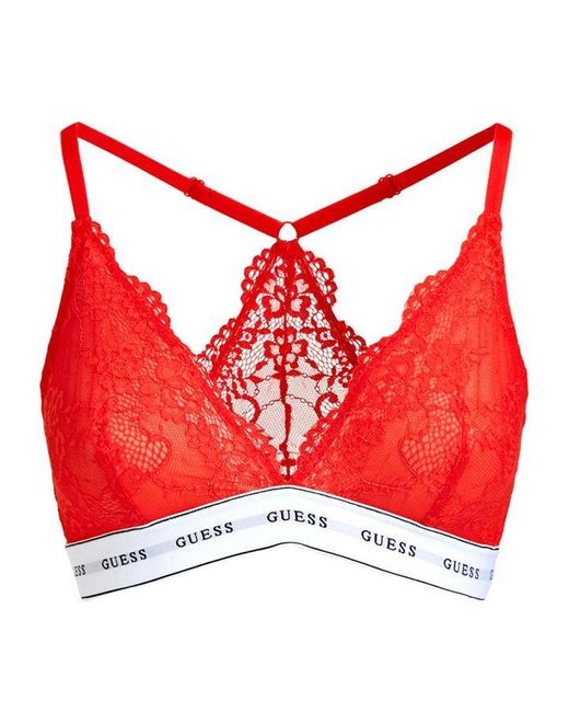 Guess Red Flower Lace Triangle Bralette