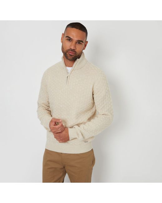 Threadbare Natural Textured Quarter Zip Jumper With Wool for men