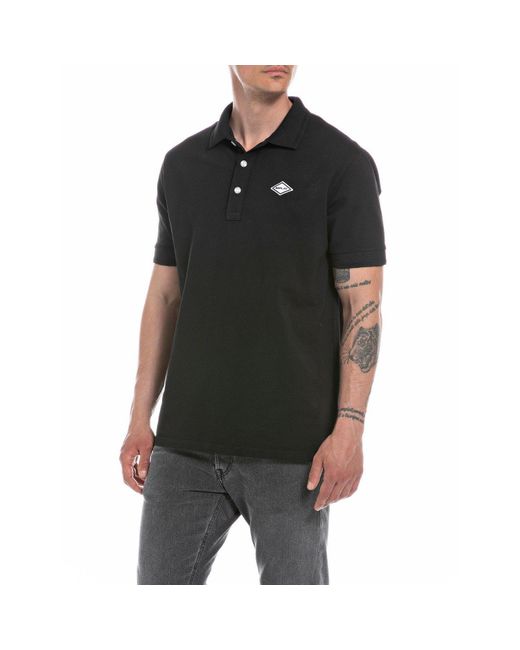 Replay Black Cotton Polo Sn32 for men