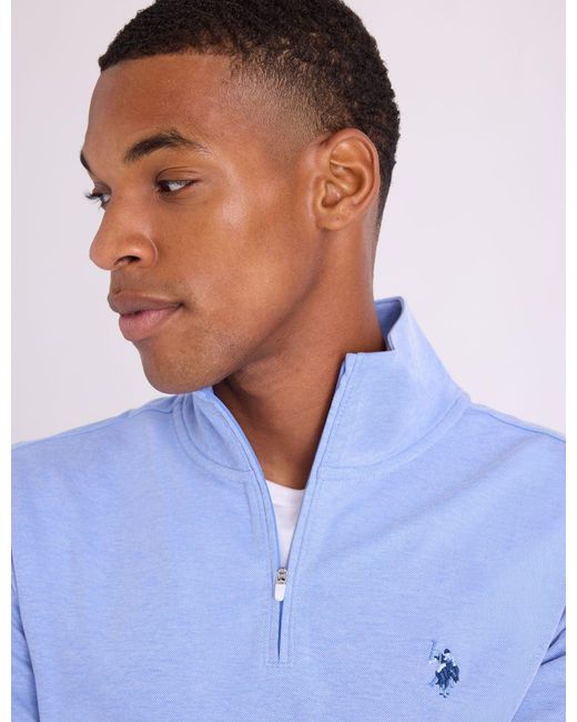 U.S. POLO ASSN. Blue 1/4 Zip Interlock Pique Pullover for men