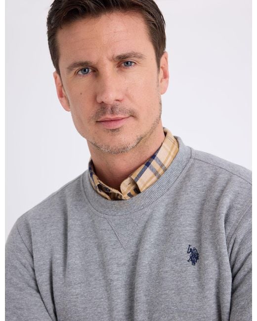 U.S. POLO ASSN. Blue Solid Peached Fleece Crew Neck Pullover for men