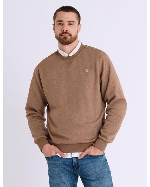 U.S. POLO ASSN. Blue Solid Peached Fleece Crew Neck Pullover for men
