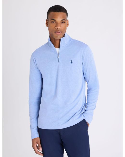 U.S. POLO ASSN. Blue 1/4 Zip Interlock Pique Pullover for men