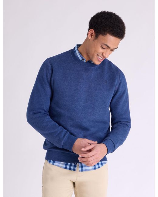 U.S. POLO ASSN. Blue Solid Peached Fleece Crew Neck Pullover for men