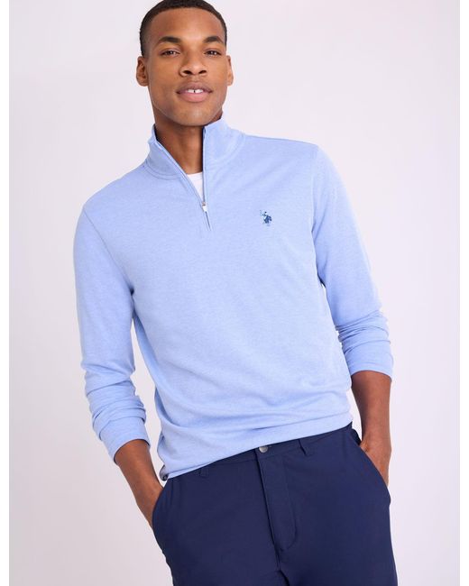 U.S. POLO ASSN. Blue 1/4 Zip Interlock Pique Pullover for men