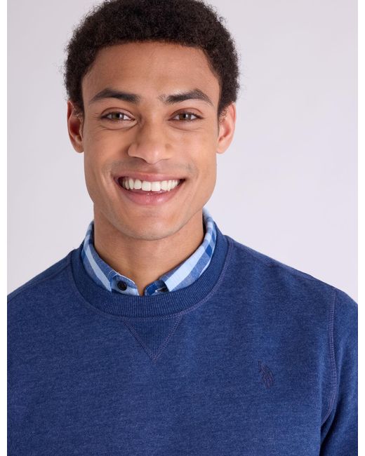 U.S. POLO ASSN. Blue Solid Peached Fleece Crew Neck Pullover for men