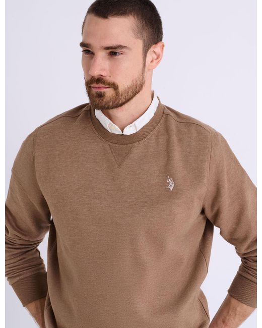 U.S. POLO ASSN. Blue Solid Peached Fleece Crew Neck Pullover for men