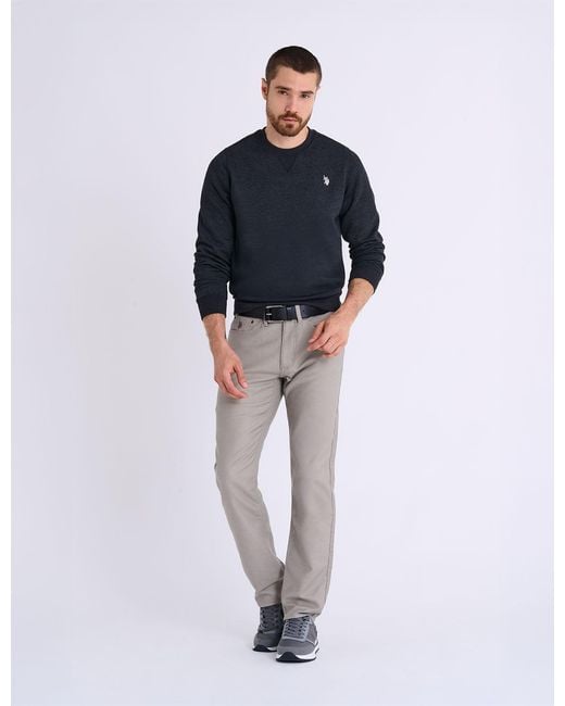 U.S. POLO ASSN. Blue Solid Peached Fleece Crew Neck Pullover for men