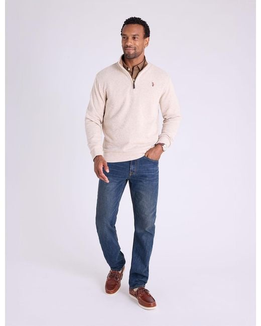 U.S. POLO ASSN. Natural 1/4 Zip Mock Neck Flatback Pullover for men